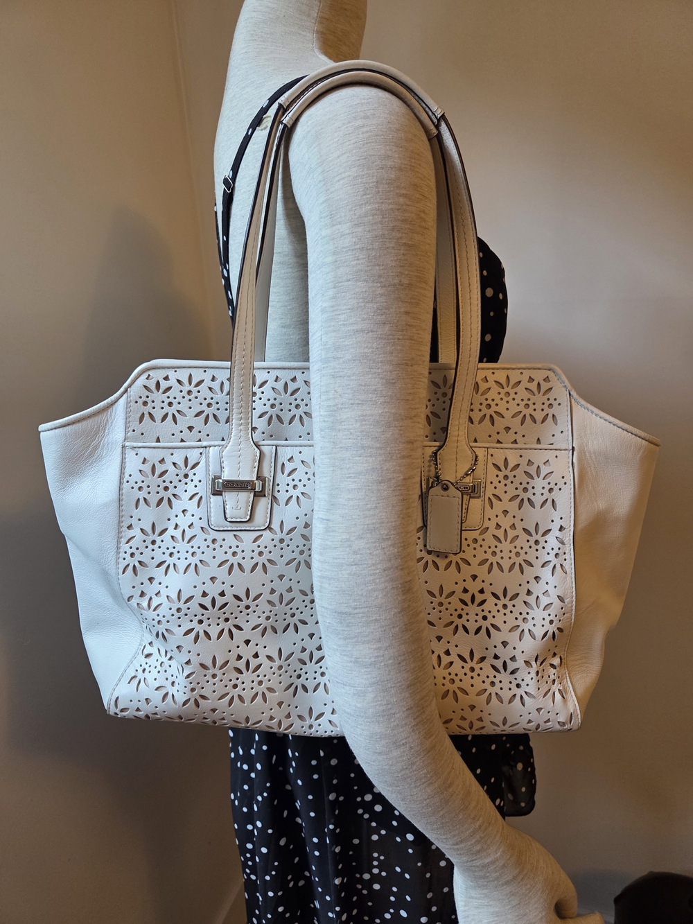 COACH White Laser-Cut Leather Tote Bag